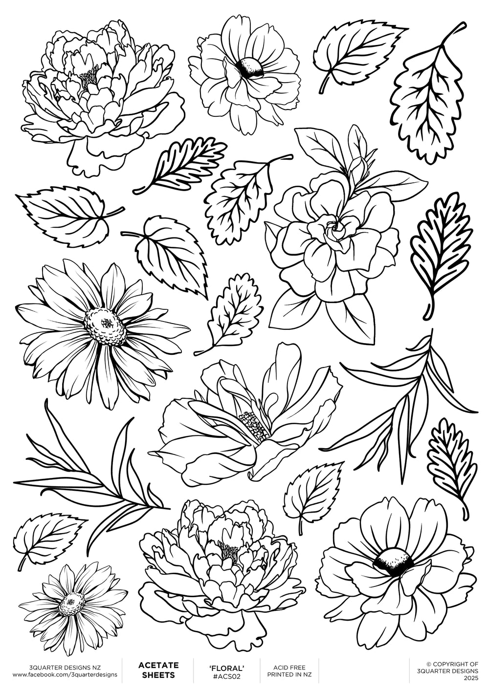 3Quarter Designs Feuille d'acétate A4 - Florale