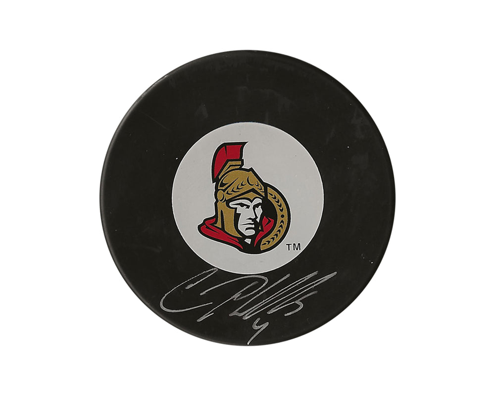 Palet de hockey autographe vintage Chris Phillips des Sénateurs d'Ottawa
