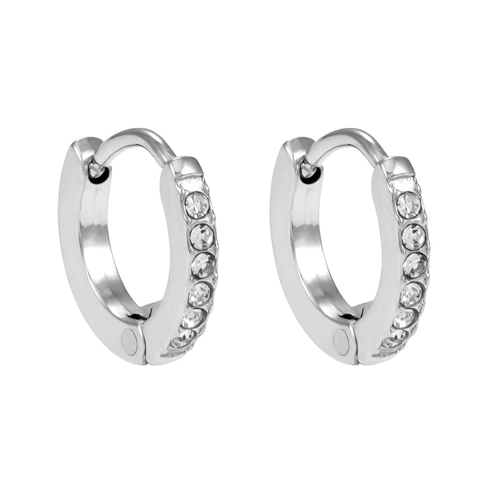 Boucles d'oreilles créoles pavées de zirconias (CZ) BLIJDE Argent (Or blanc) : Ligne unique