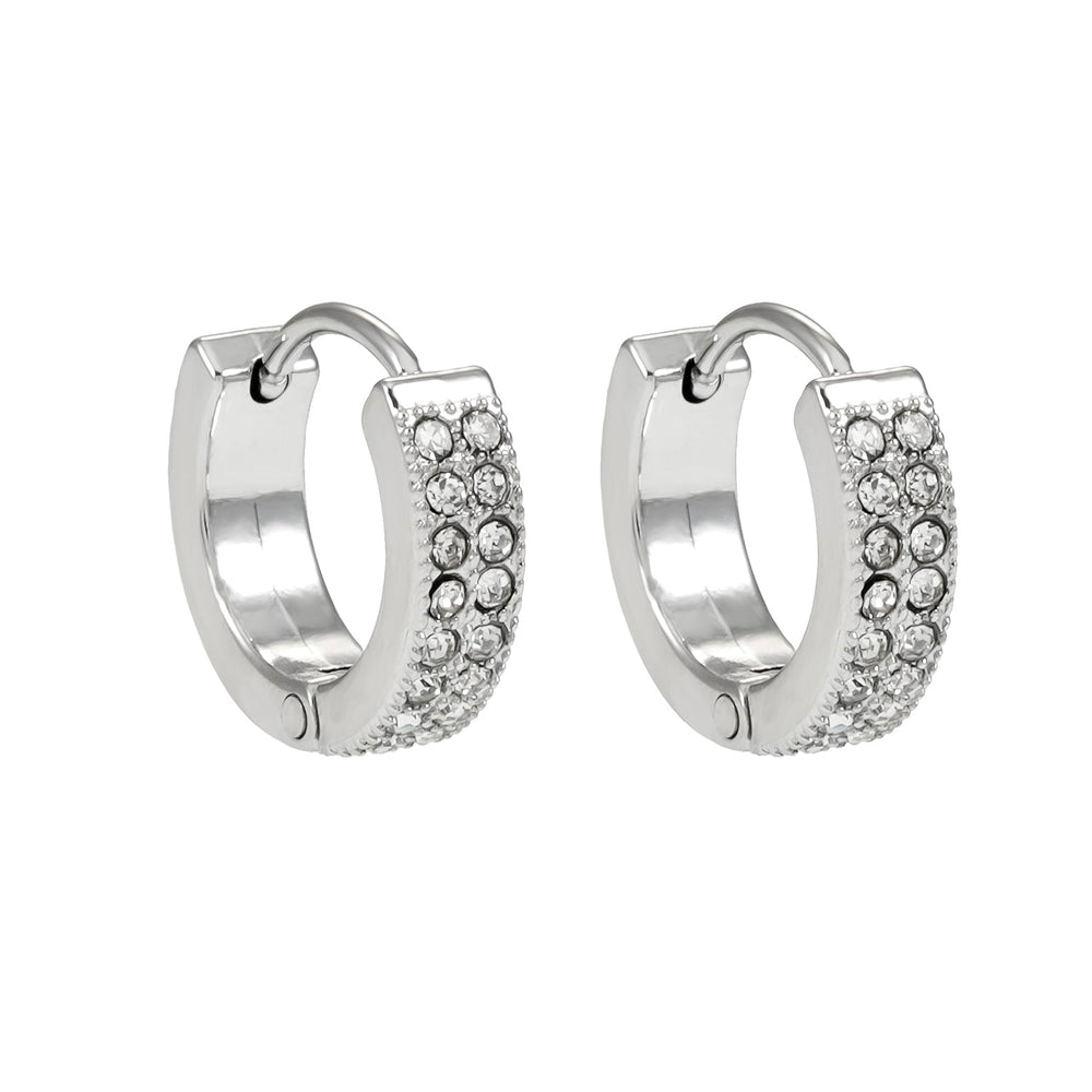 Boucles d'oreilles créoles mini BLOUBERG Or Blanc (ton argent) : Zirconia (CZ) double rangée pavée