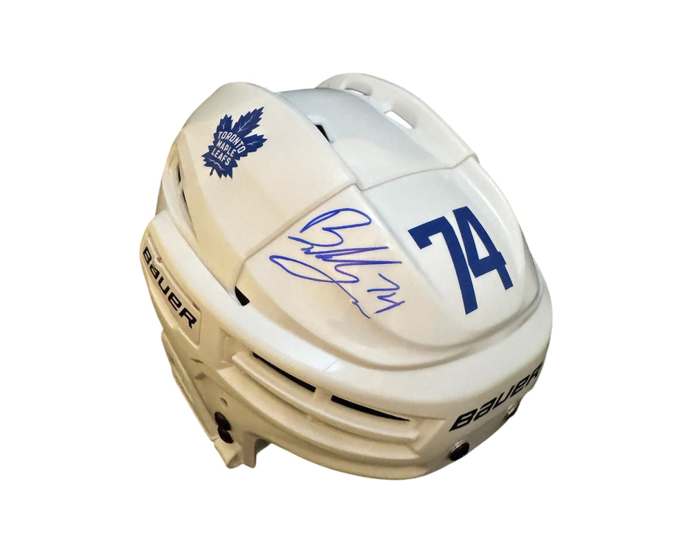 Casque réplique Bauer blanc des Maple Leafs de Toronto autographié par Bobby McMann