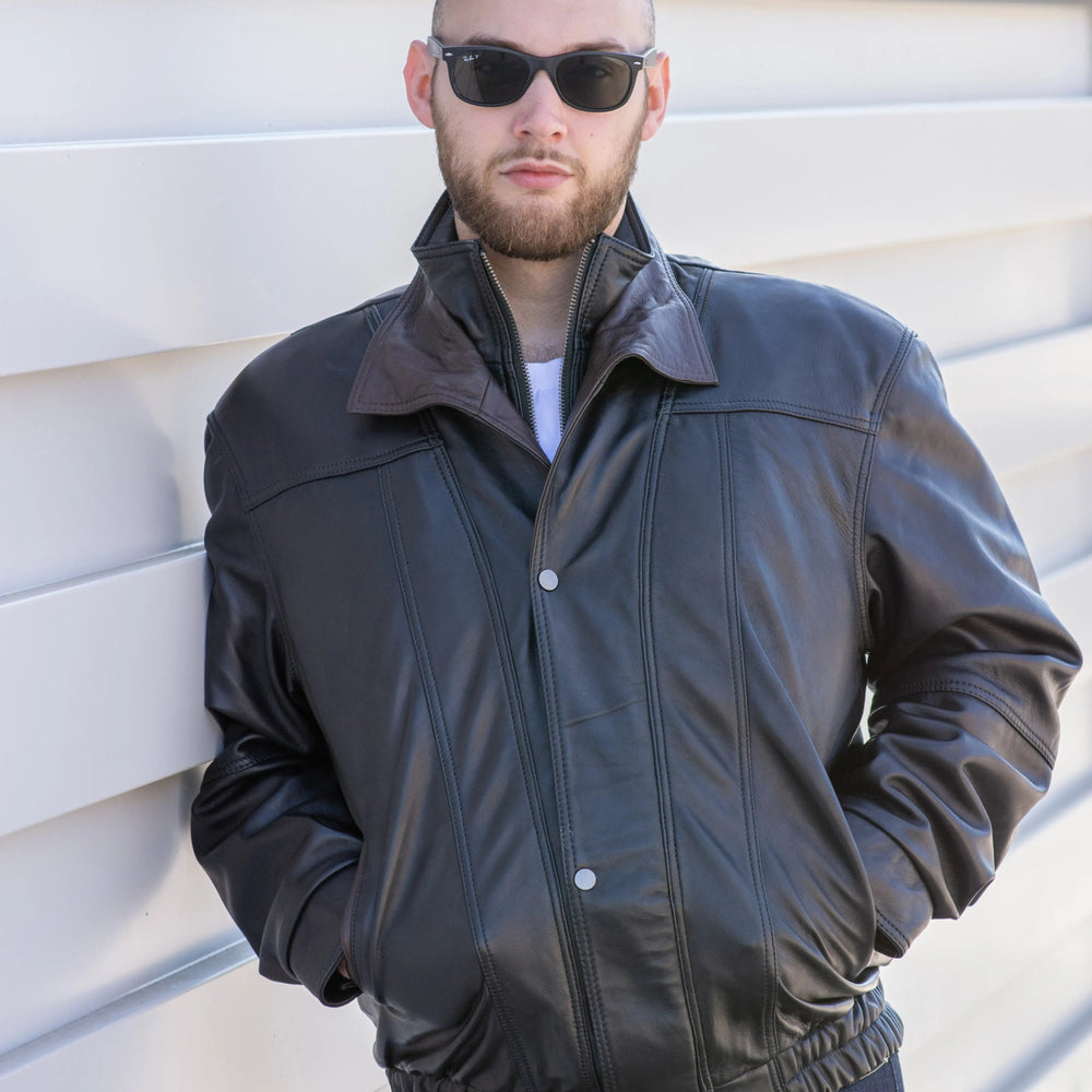 Blouson aviateur en cuir à double col pour homme BOL