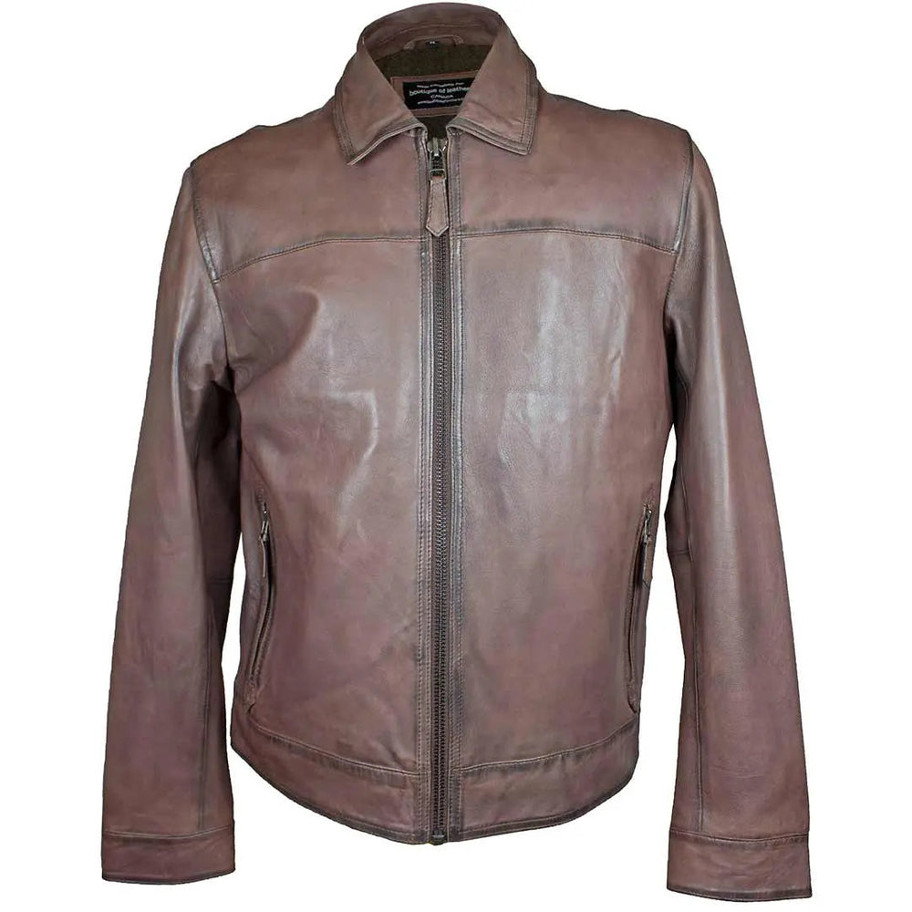 Blouson en cuir zippé classique Quantum pour homme BOL
