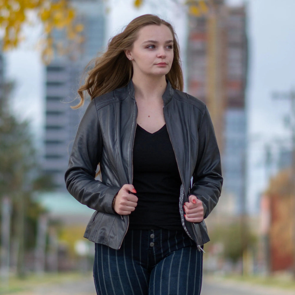 Blouson en cuir BOL pour femme, avec motif tressé