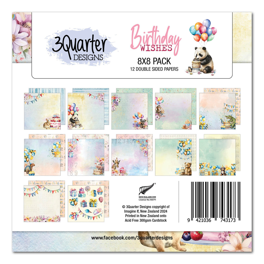 Lot de papiers 8x8 3Quarter Designs "Souhaits d'anniversaire"