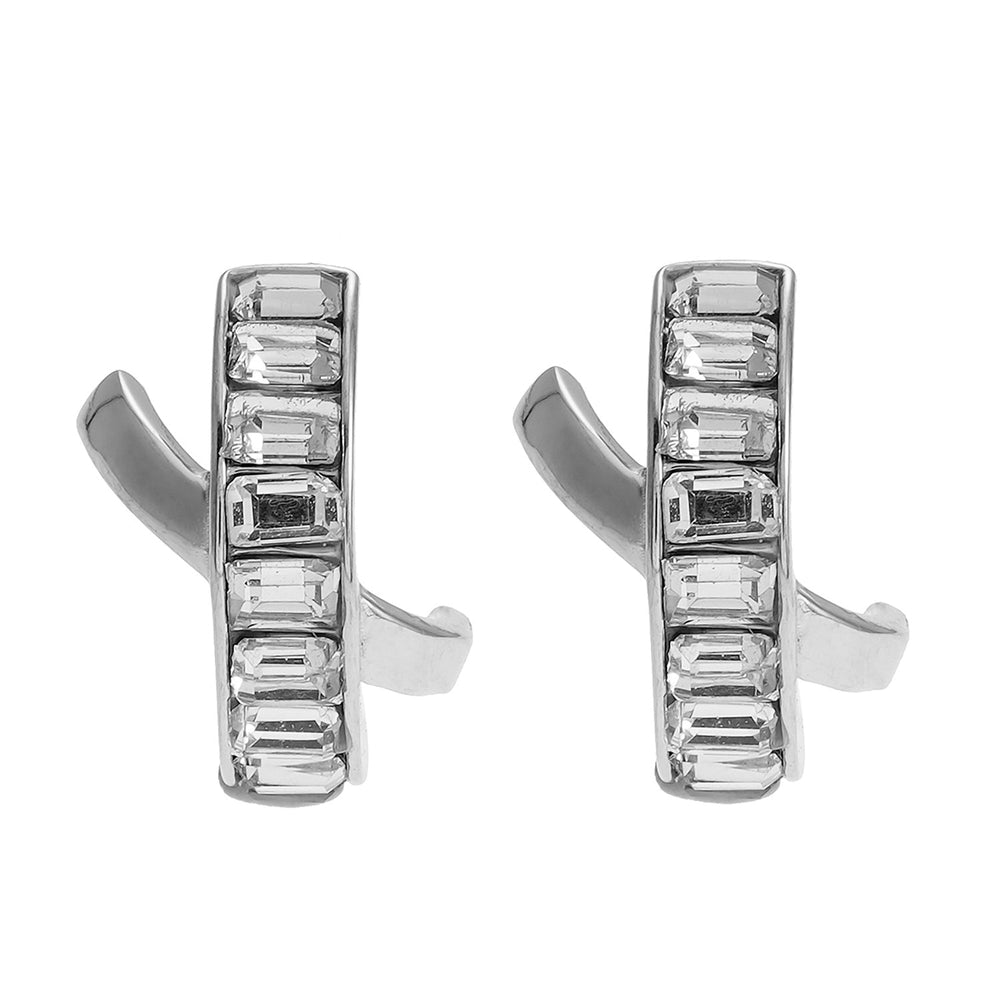 CARBIS : Boucles d'oreilles incrustées de zirconiums style rétro en or blanc (ton argenté)