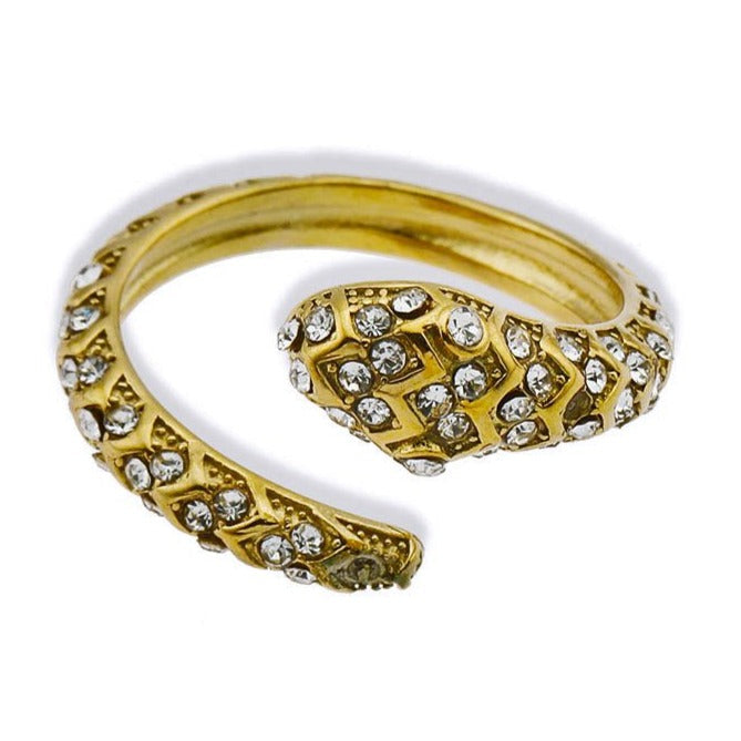 CARMEN Or : Bague Serpent Antique Incrustée de Zircon