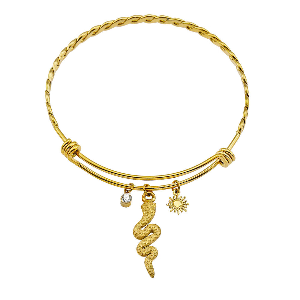 CATALINA Or : Bracelet avec Charms Serpent, Symbole Solaire et Zirconia (CZ)