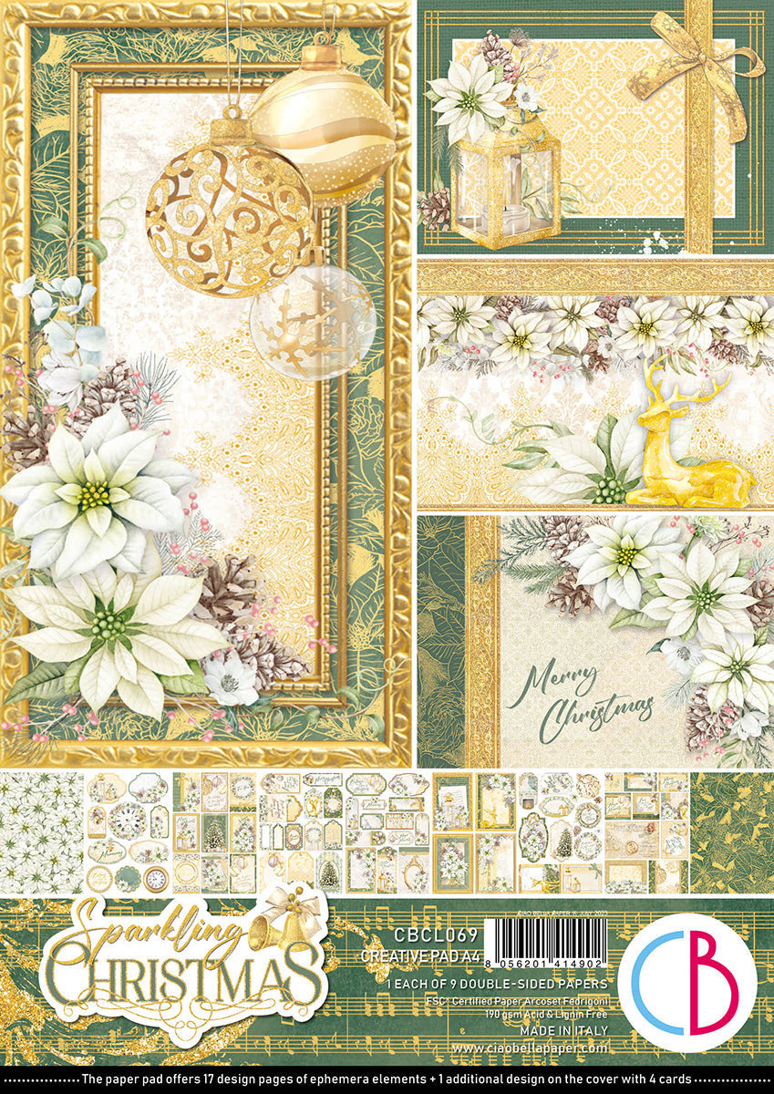 Ciao Bella Sparkling Christmas Creative Pad A4 9/Pkg — Ecstasy Crafts