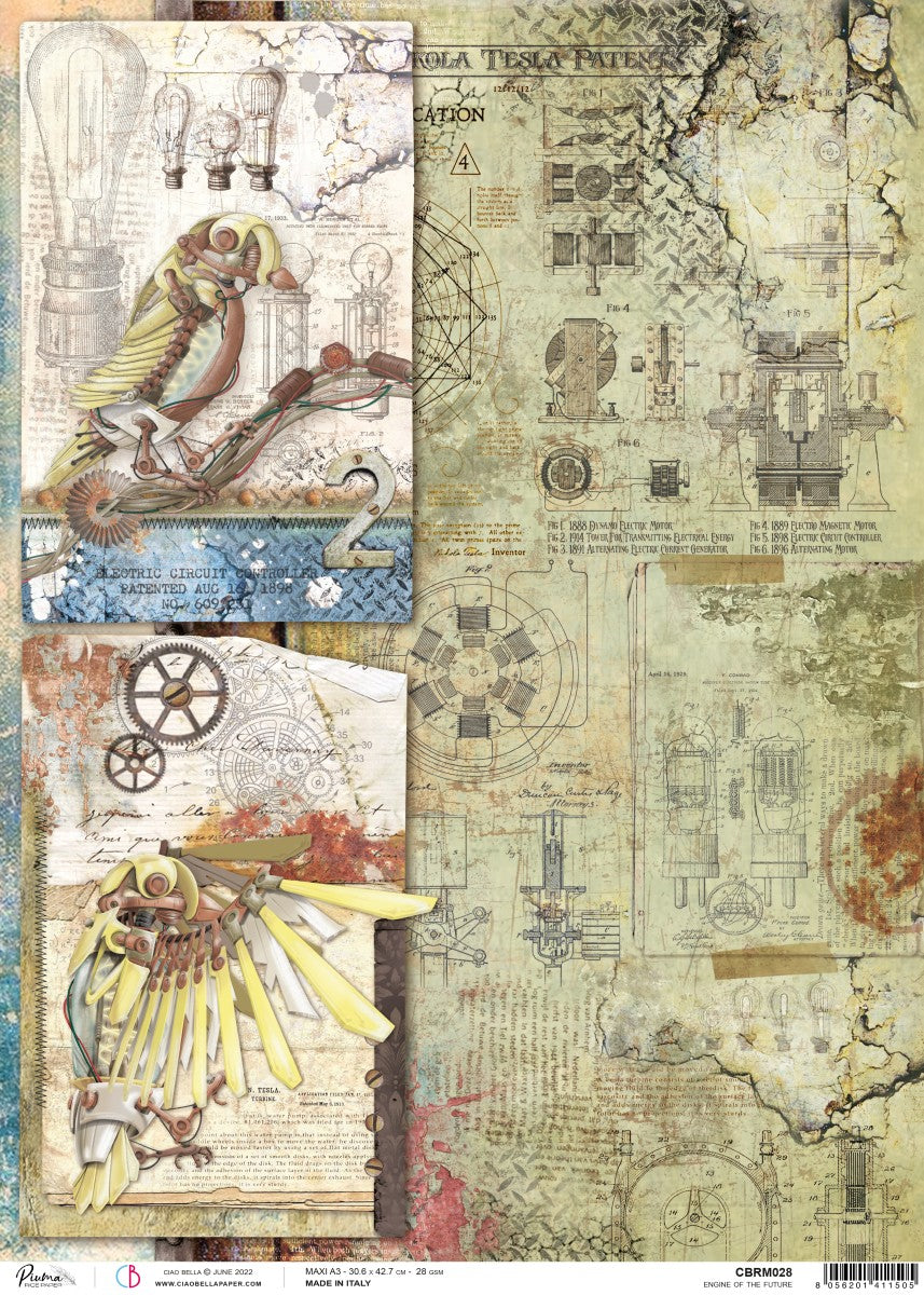 Ciao Bella Rice Paper A3 Piuma Engine Of The Future - 3 Sheets — Ecstasy Crafts