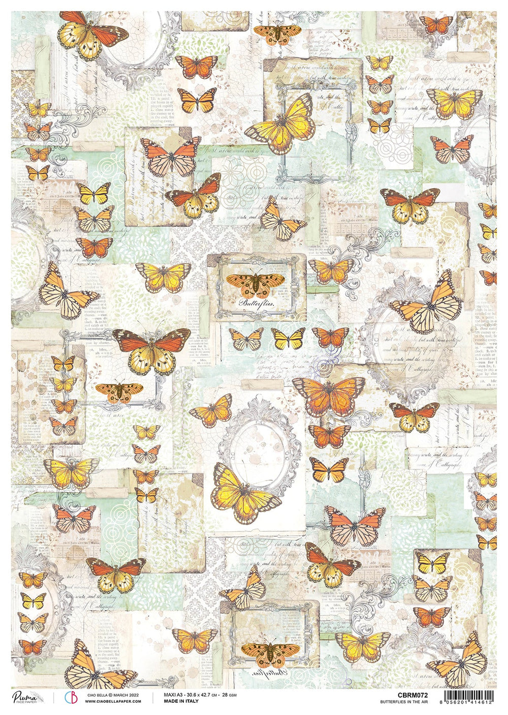 Ciao Bella Rice Paper A3 Piuma Butterflies In The Air - 3 Sheets — Ecstasy Crafts