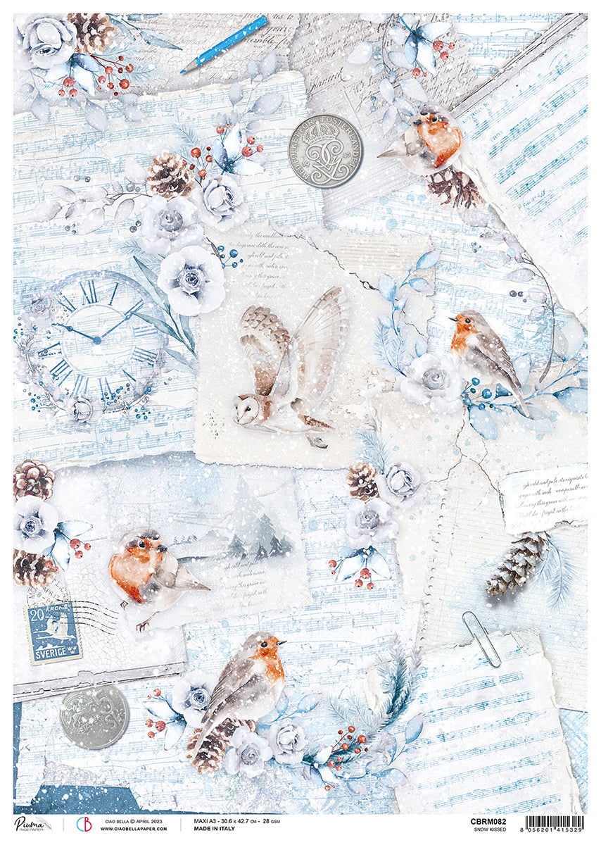 Ciao Bella Rice Paper A3 Piuma Snow Kissed - 3 Sheets — Ecstasy Crafts