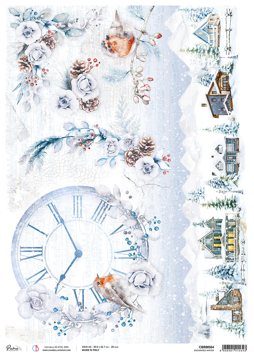 Ciao Bella Rice Paper A3 Piuma Enchanted Winter - 3 Sheets — Ecstasy Crafts