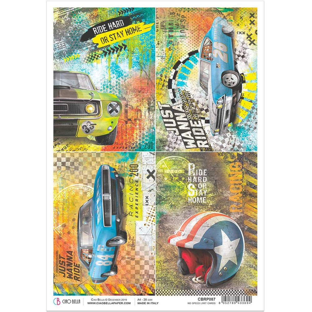 Ciao Bella Papier de riz A4 Cartes "No Speed Limit"
