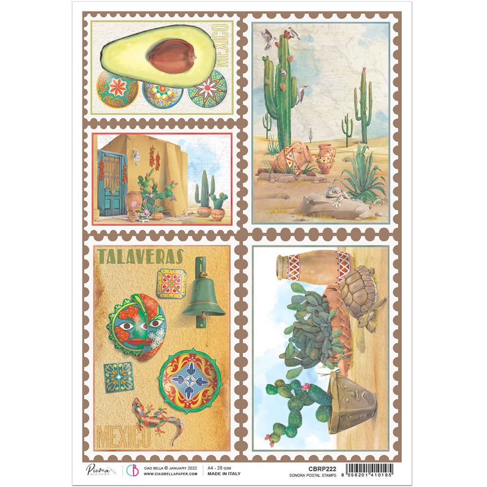 Ciao Bella Papier de riz A4 Timbres-poste Sonora