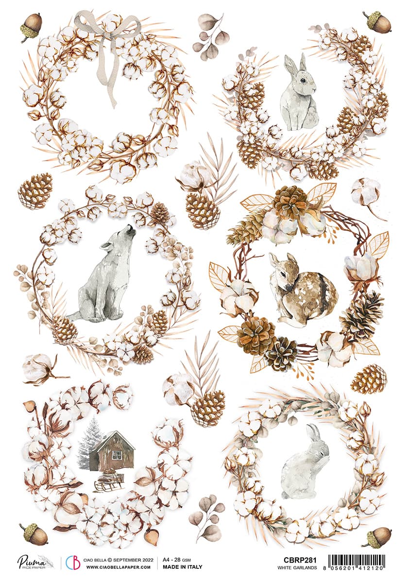 Rice Paper A4 Piuma White garlands - 5 Sheets — Ecstasy Crafts
