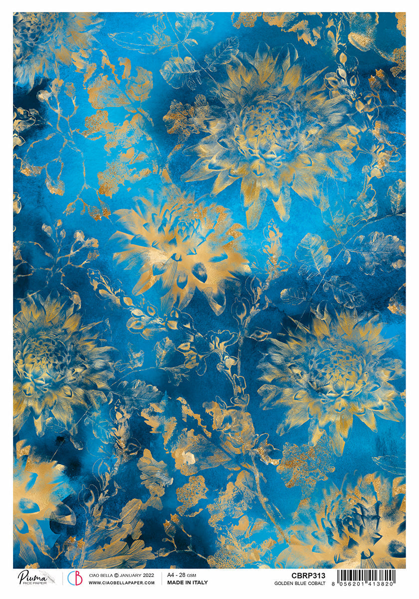 Rice Paper A4 Piuma Golden blue cobalt - 5 Sheets — Ecstasy Crafts