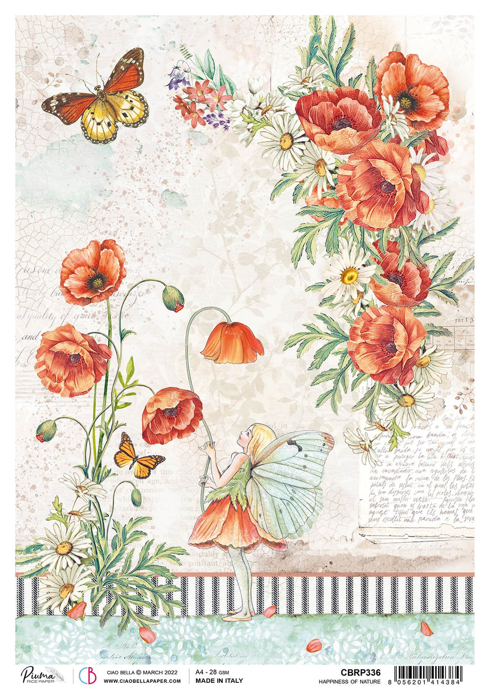 Ciao Bella Papier de Riz A4 Piuma Bonheur de la Nature - 5 Feuilles