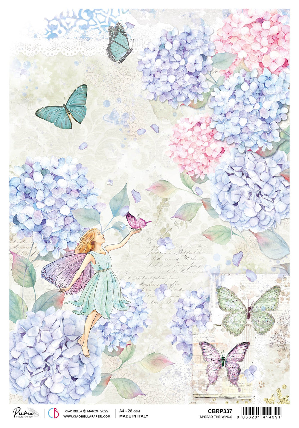 Ciao Bella Papier de Riz A4 Piuma Spread The Wings - 5 Feuilles