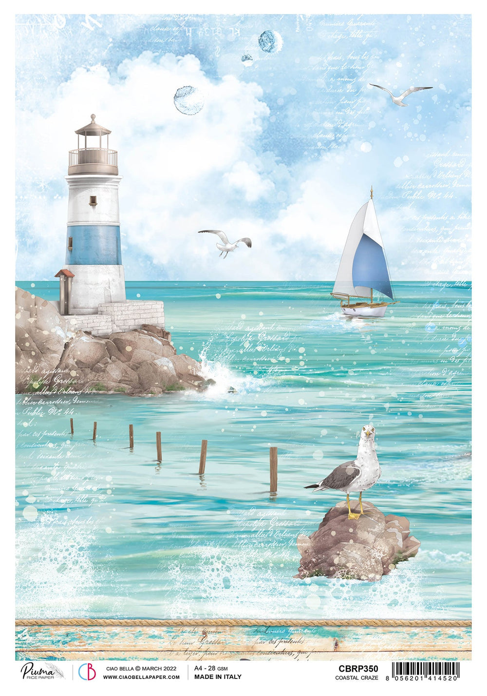 Ciao Bella Papier de Riz A4 Piuma Coastal Craze - 5 Feuilles