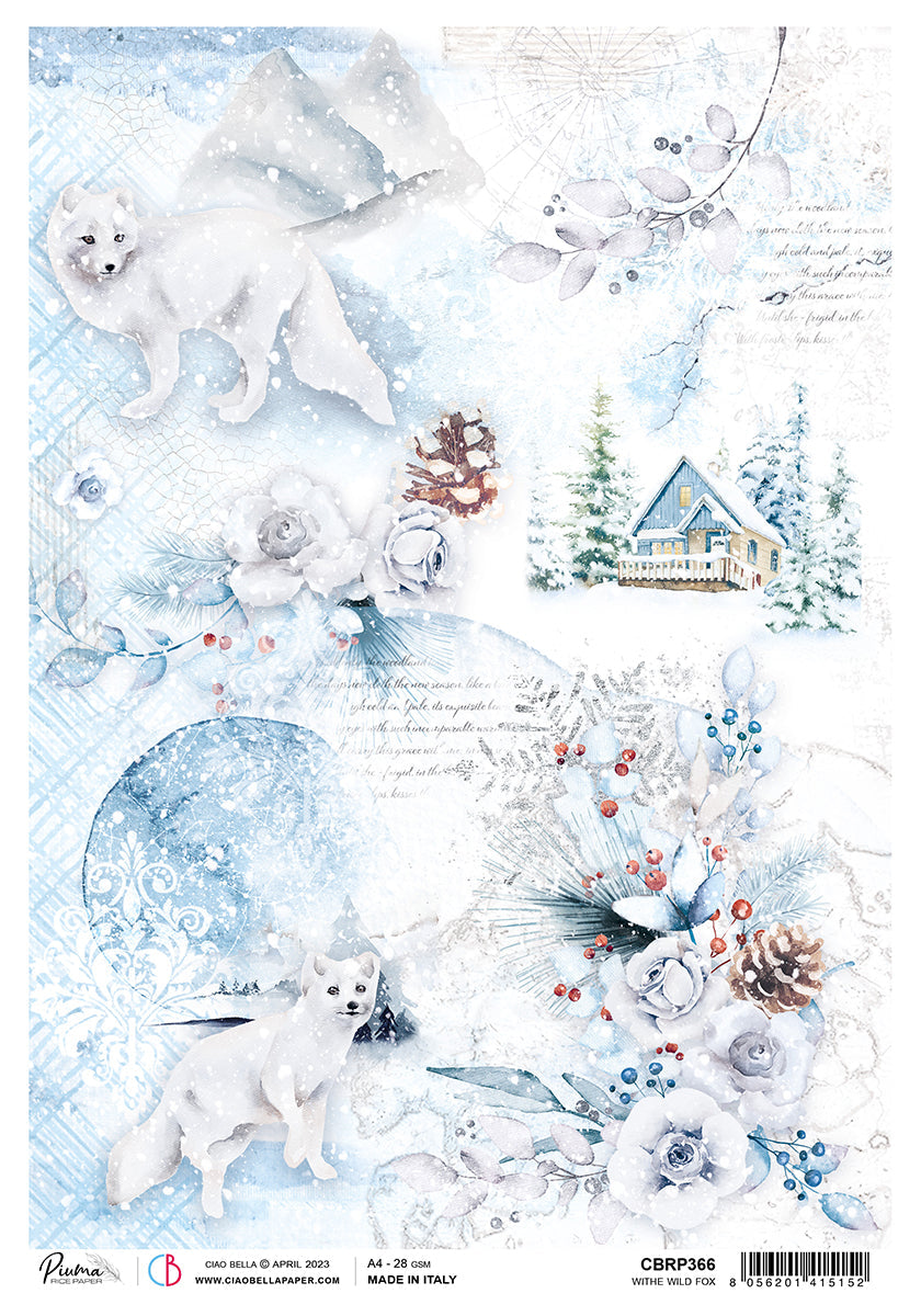 Ciao Bella Rice Paper A4 Piuma Renard Sauvage Blanc - 5 Feuilles