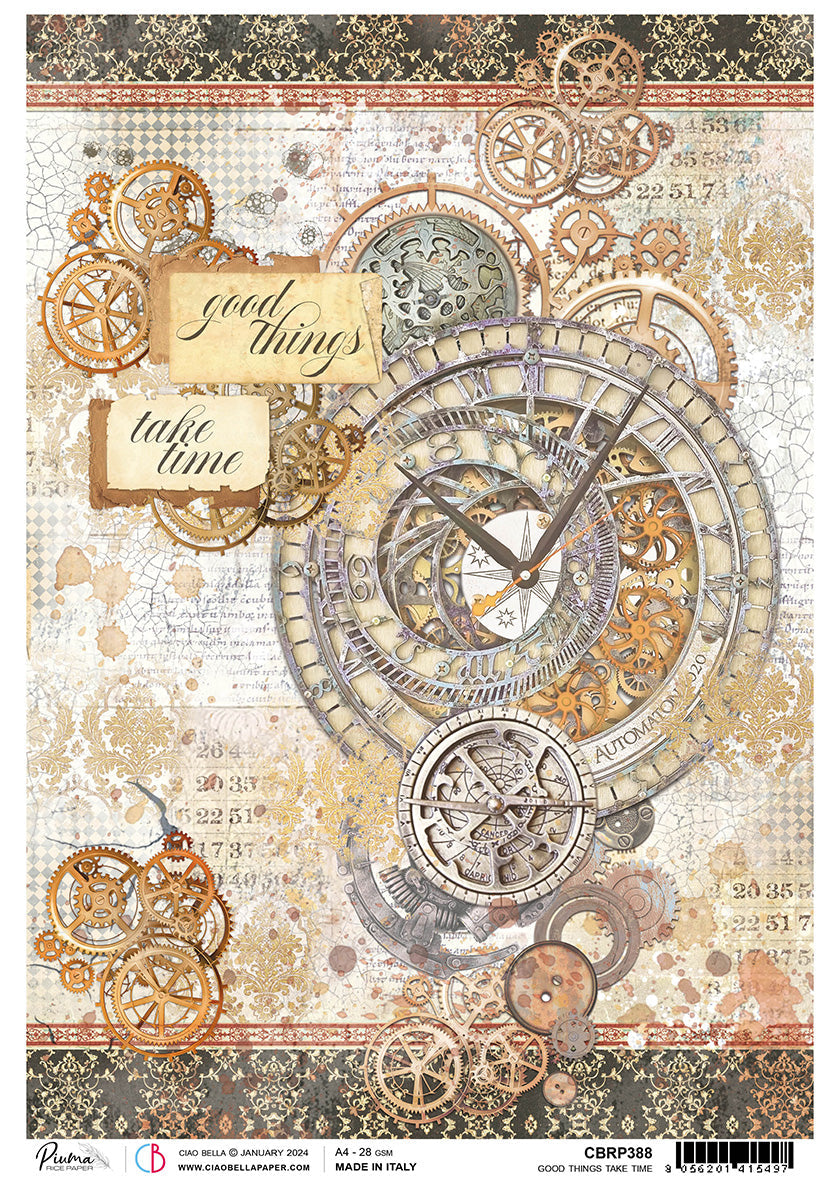 Papier de riz A4 Piuma Good Things Take Time - 5 feuilles
