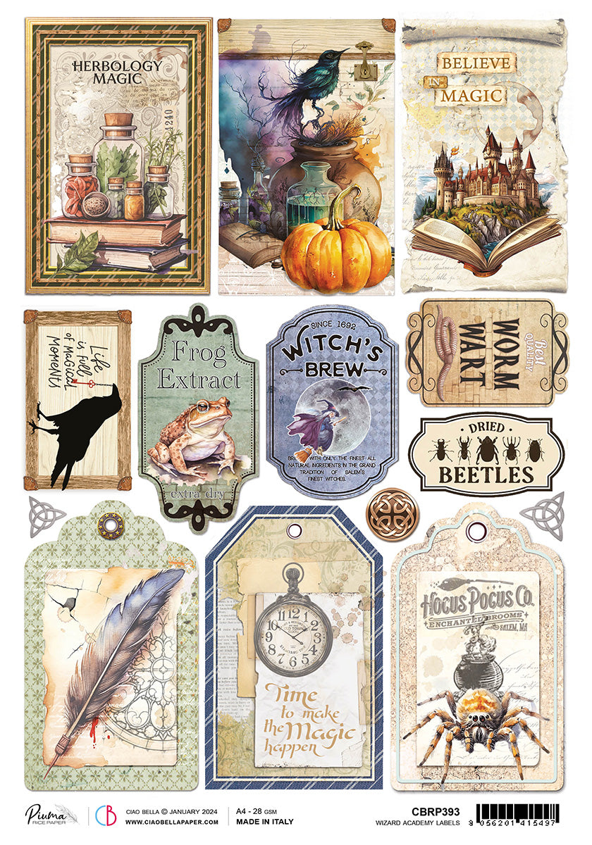 Rice Paper A4 Piuma Wizard Academy Labels - 5 Sheets — Ecstasy Crafts