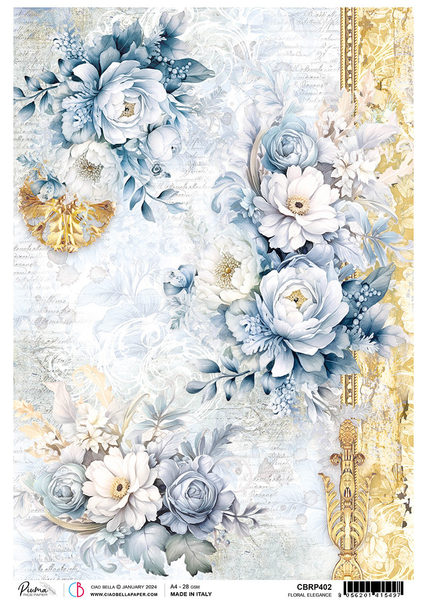 Papier de Riz A4 Piuma Élégance Florale - 5 Feuilles