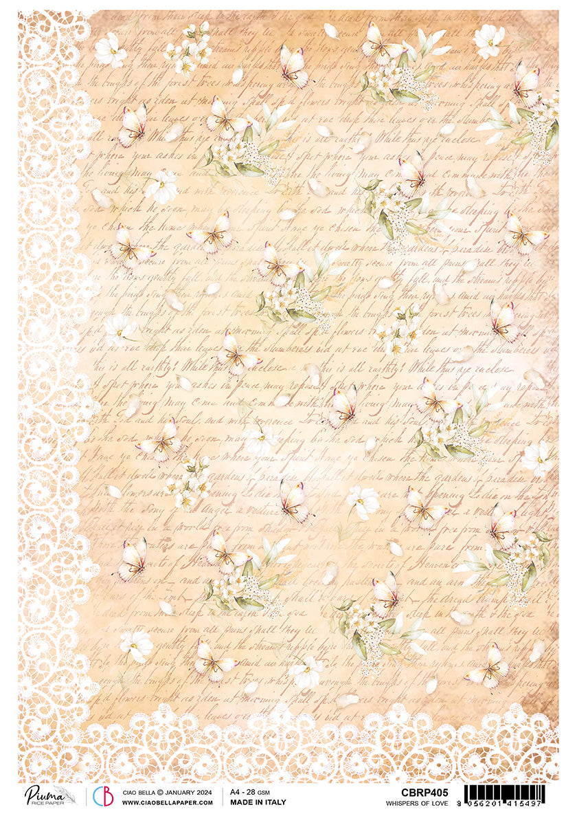 Papier de riz A4 Piuma Murmures d'amour - 5 feuilles