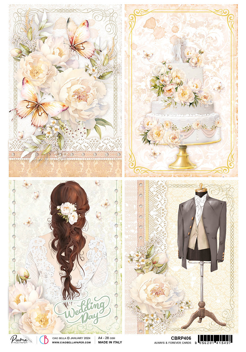 Papier de Riz A4 Piuma Cartes Always And Forever - 5 Feuilles