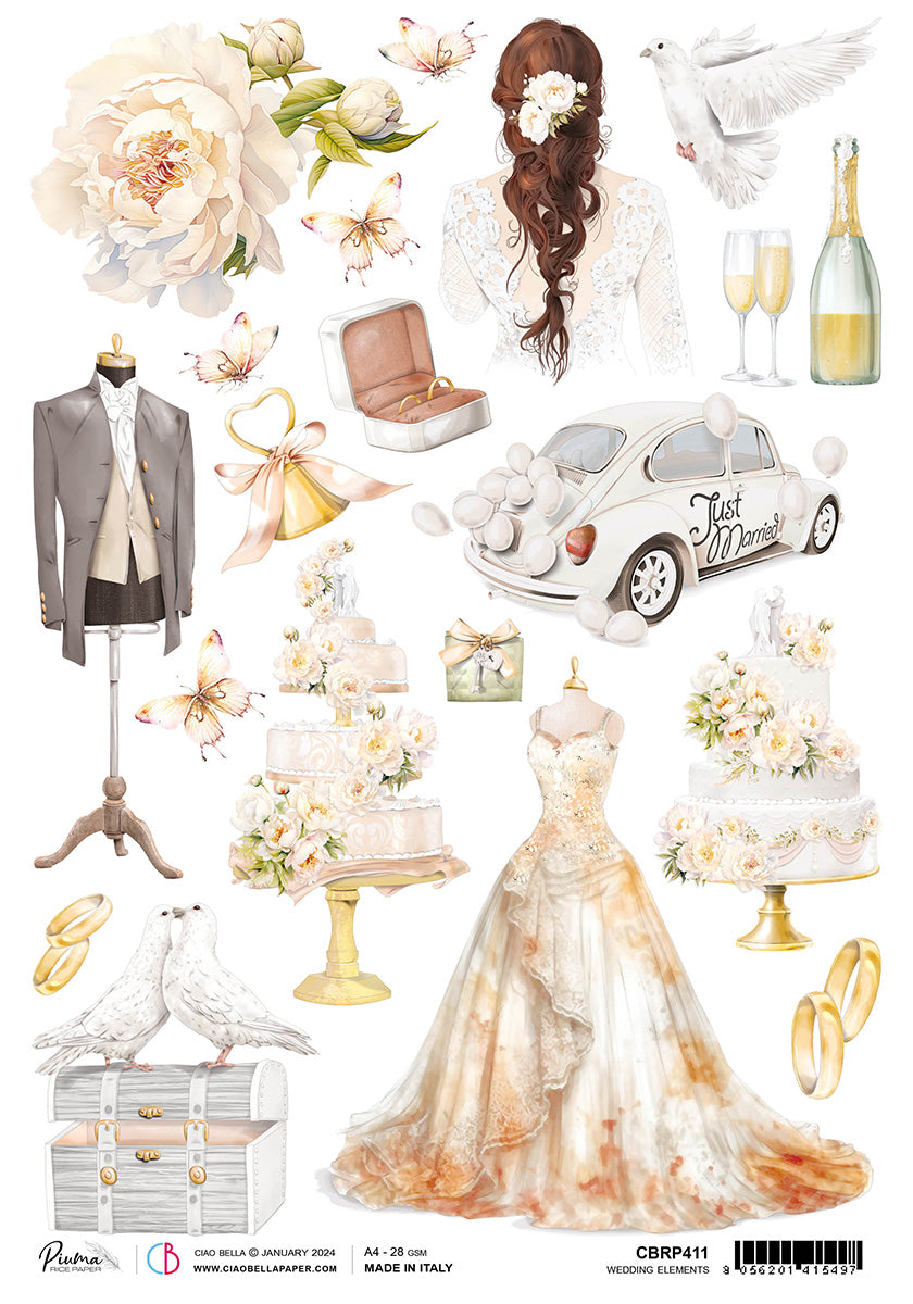 Feuilles de Riz A4 Piuma Thème Mariage - 5 Feuilles