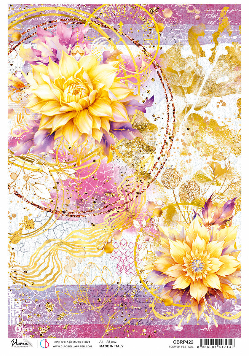 Papier de Riz A4 Piuma Festival Floral - 5 Feuilles