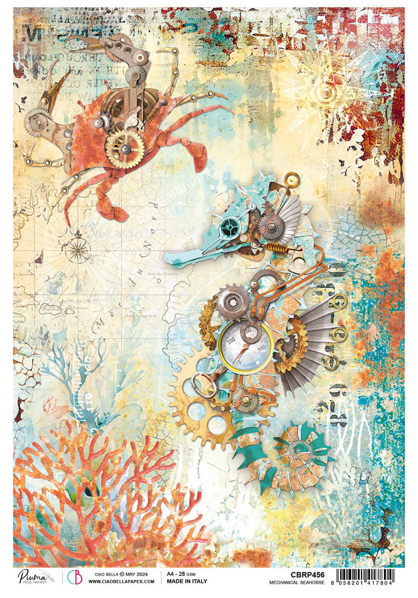 Rice Paper A4 Mechanical Seahorse - 5 Sheets — Ecstasy Crafts