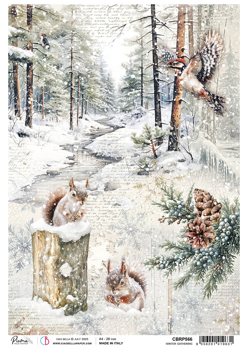 Rice Paper A4 Winter Gathering - 5 Sheets