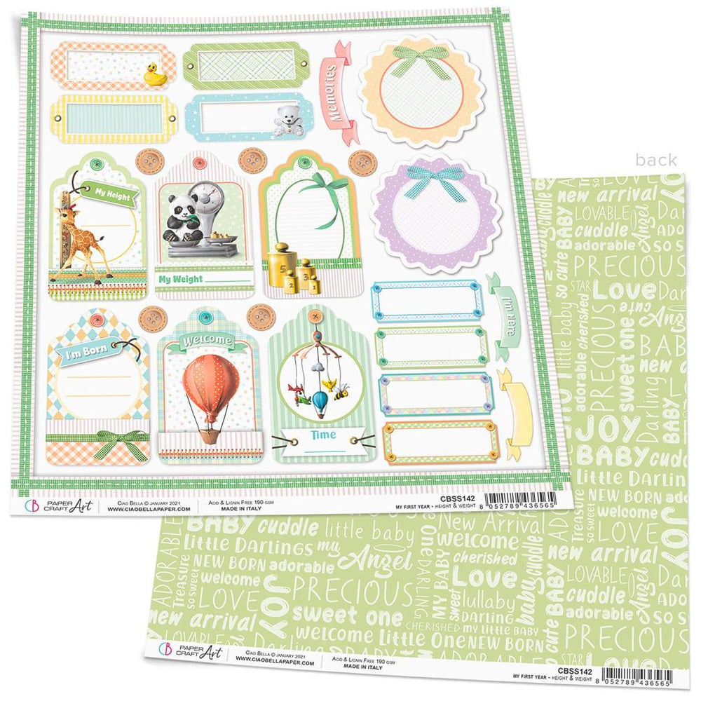 Ciao Bella Height & Weight Paper Sheet 12"x12" 1 Sheet — Ecstasy Crafts