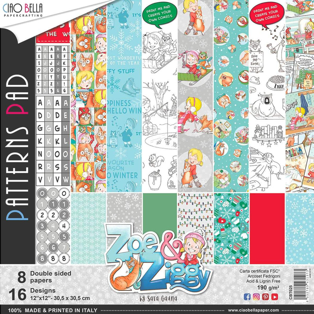 Ciao Bella Zoe & Ziggy Blocs de motifs 30,5 x 30,5 cm 8 feuilles/paquet