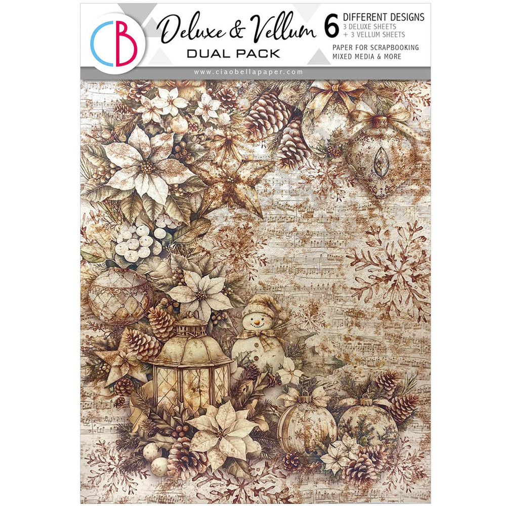Pack double de luxe A4 en papier nacré, cuivre et vélin assorti – 6 feuilles/paquet – Saison d'hiver