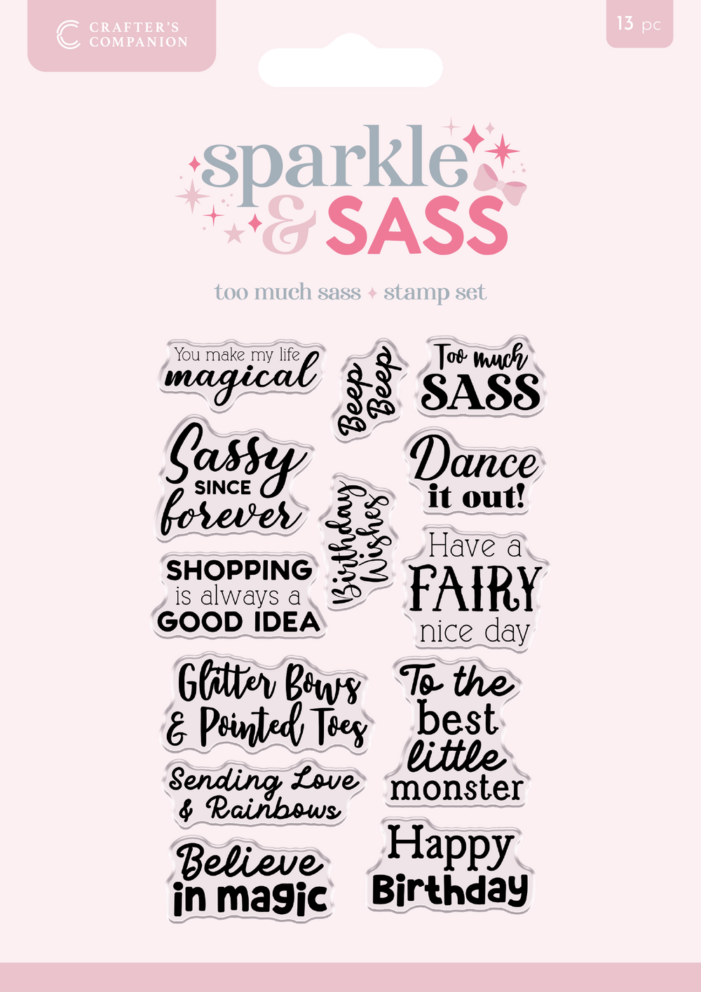 Crafters Companion Clear Acrylic Stamp Set - Too Much Sass Sentiments