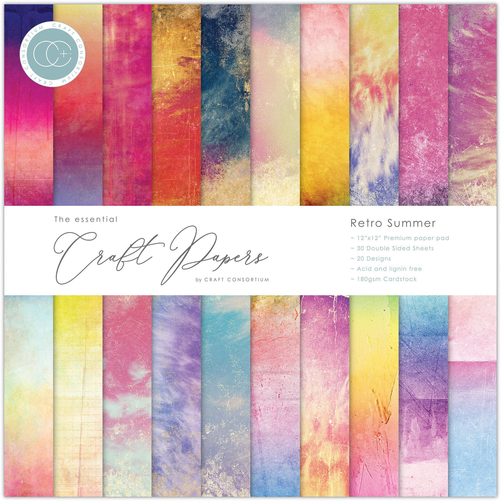 Craft Consortium Rétro été - Bloc de papier Premium 30x30 cm