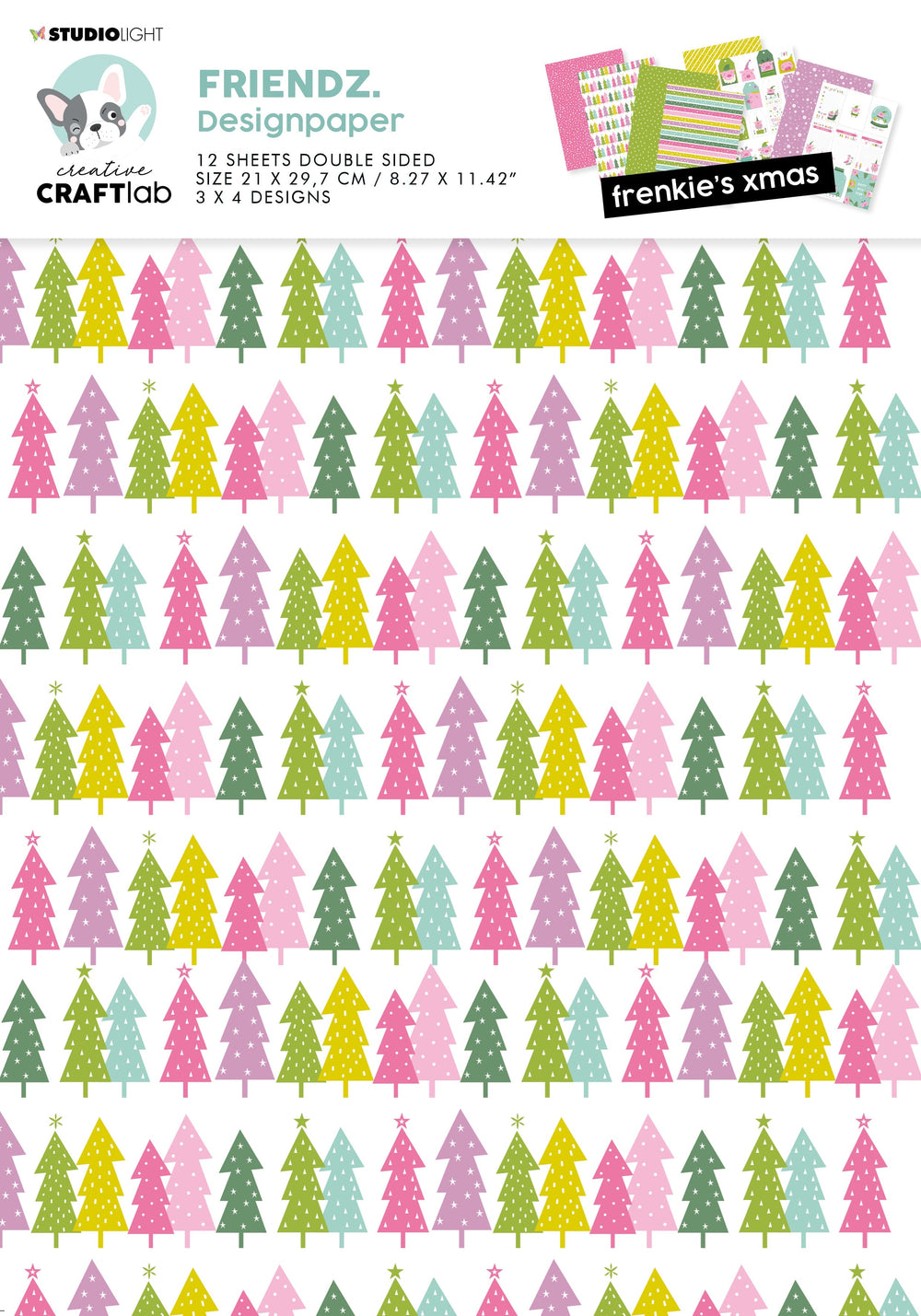 Assortiment de papiers CCL Frenkie's Xmas Friendz 210x297x3mm 12 FEUILLES n°16