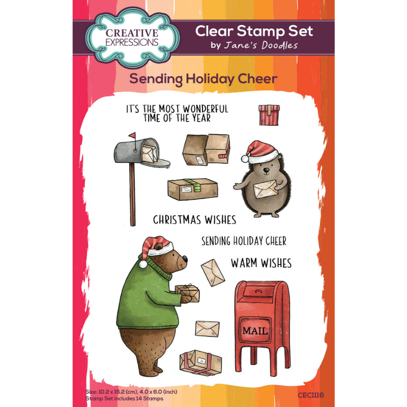 Creative Expressions Jane's Doodles Holiday Cheer Lot de tampons transparents 6 po x 8 po