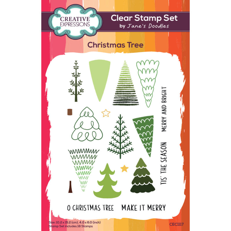 Creative Expressions Jane's Doodles Christmas Tree 4 in x 6 in Clear Stamp Set — Ecstasy Crafts