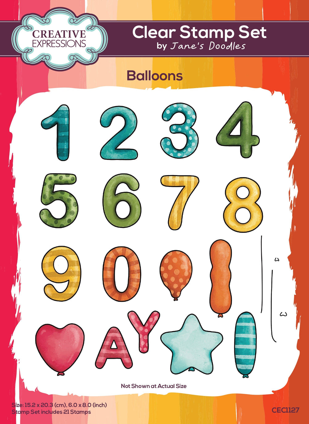 Creative Expressions Jane's Doodles Ballons Ensemble de tampons transparents 6 po x 8 po