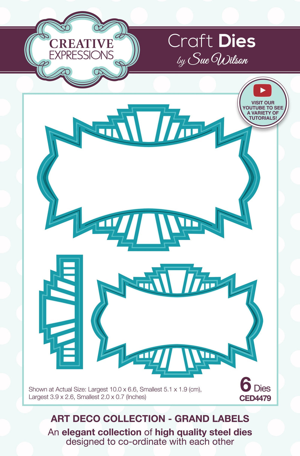Matrices de découpe Grand Labels de la collection Art Déco Creative Expressions Sue Wilson