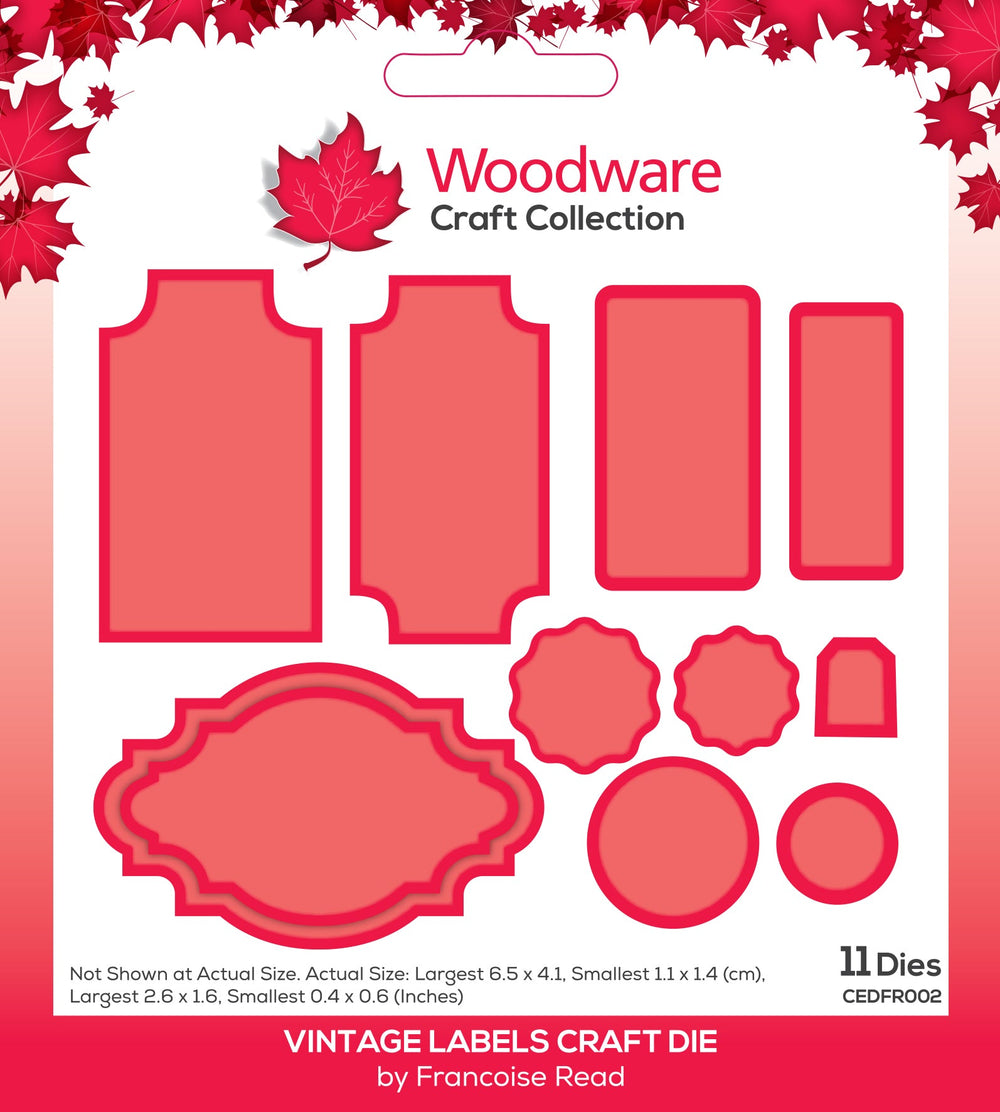Woodware Francoise Read Vintage Labels Craft Die — Ecstasy Crafts