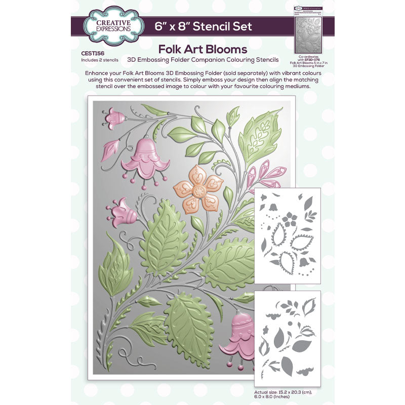 Creative Expressions Folk Art Blooms Compagnon Pochoir à colorier 15 x 20 cm Lot de 2