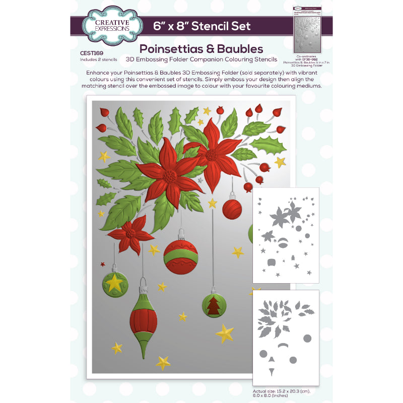Creative Expressions Pochoir de coloriage Poinsettias et boules - 15,2 x 20,3 cm - Lot de 2