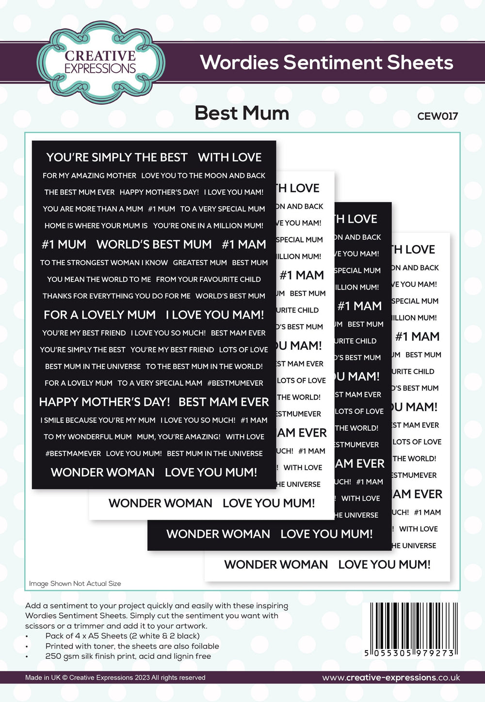 Creative Expressions Feuilles de Mots Sentiment Wordies - Meilleure Maman Paquet de 4 de 15 cm x 20 cm