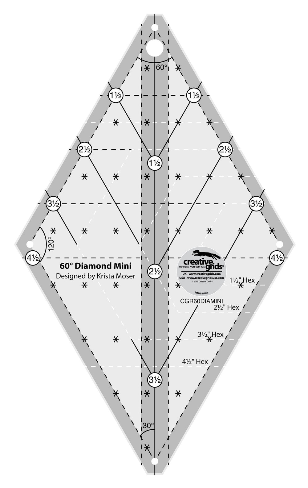 Creative Grids 60 Degree Mini Diamond Ruler — Cottage Quilting Ltd.