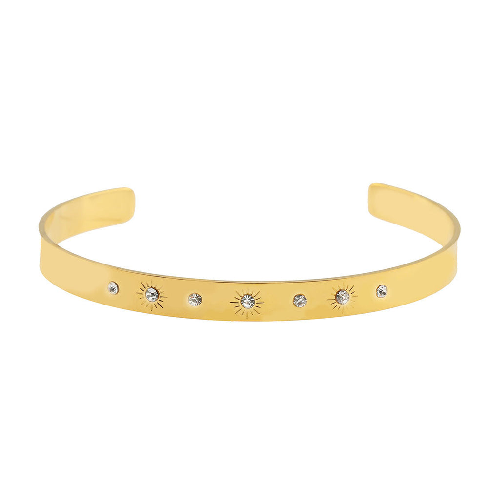 CHIMAKAK: Star-Engraved Zirconia Embedded Band Bracelet in Gold